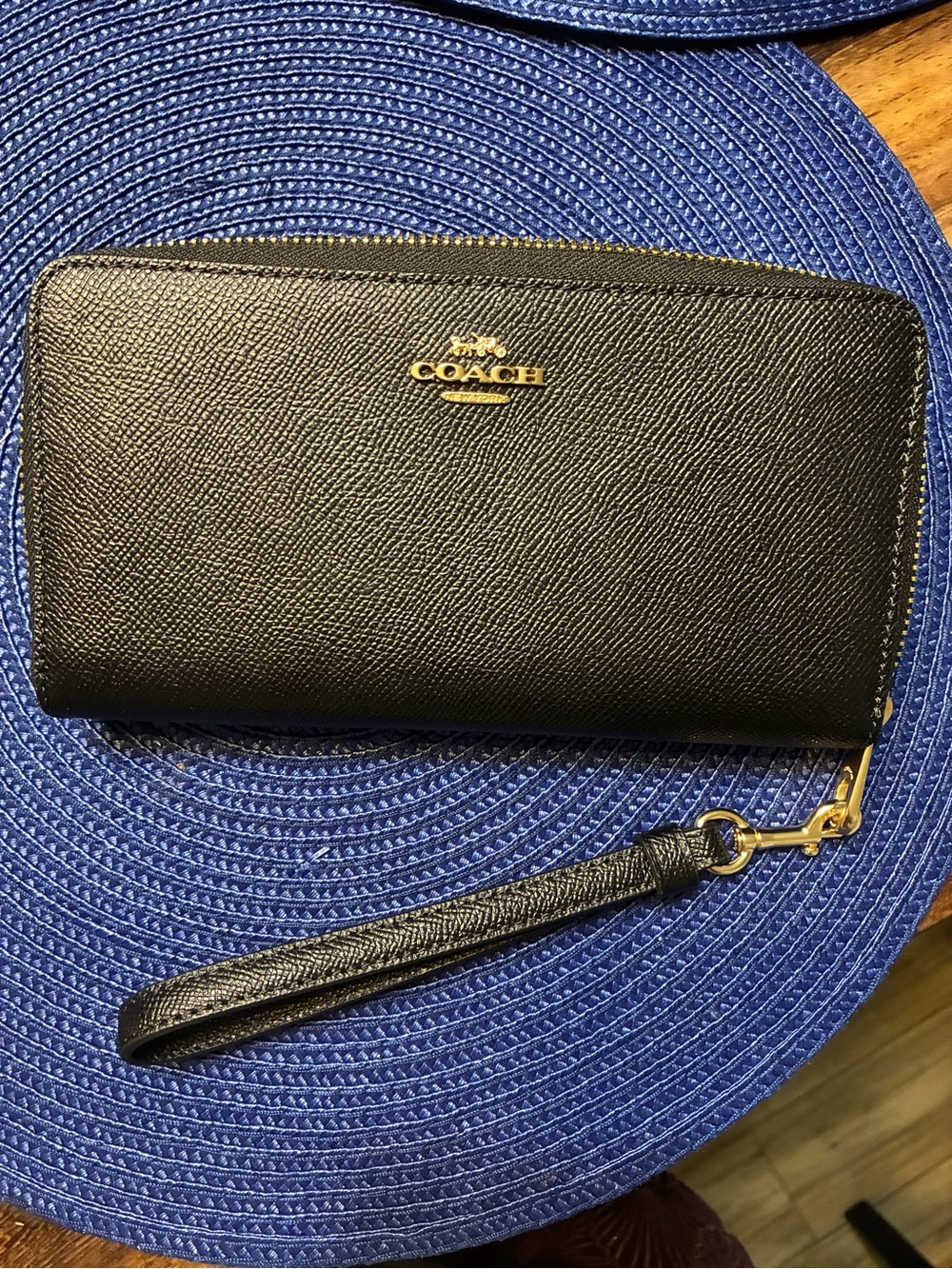 Coach Black Leather Zip Wristlet with Gold Hardware